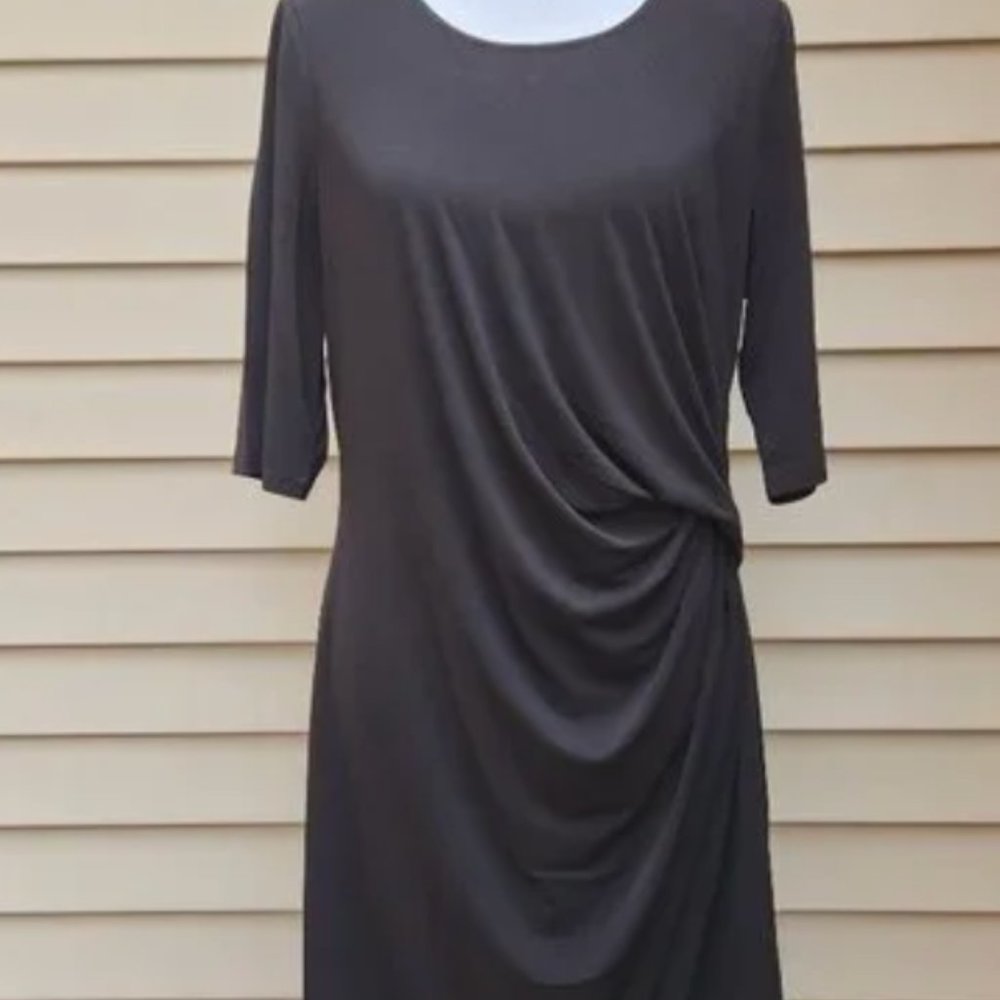 Nic+Zoe BLACK FUNDAMENTAL DRAPE DRESS Elbow Sleeves Size 1X 14W, 16